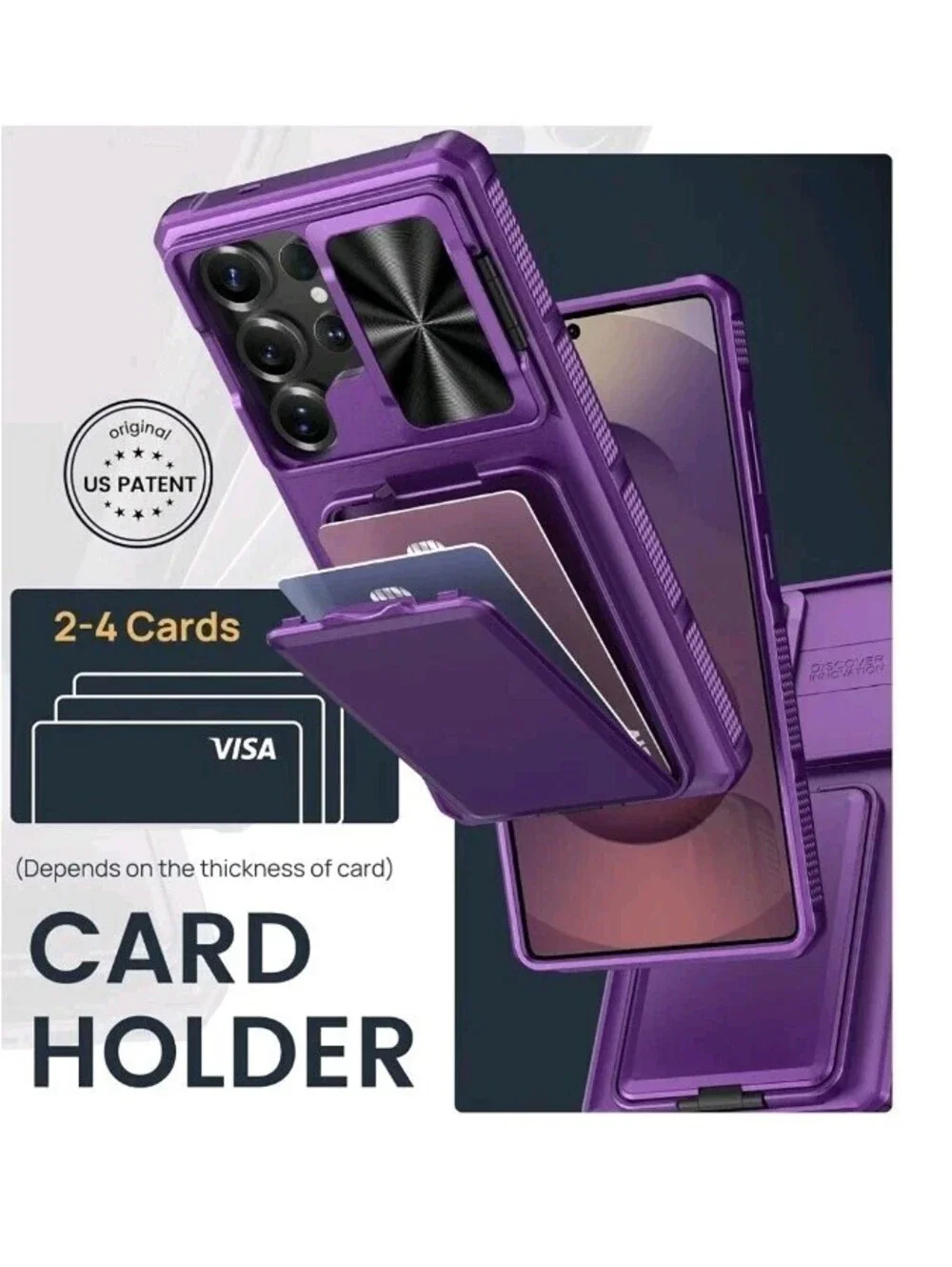 Discover Innovations Samsung Galaxy S25 Ultra Case with Card Holder, Dark Purple